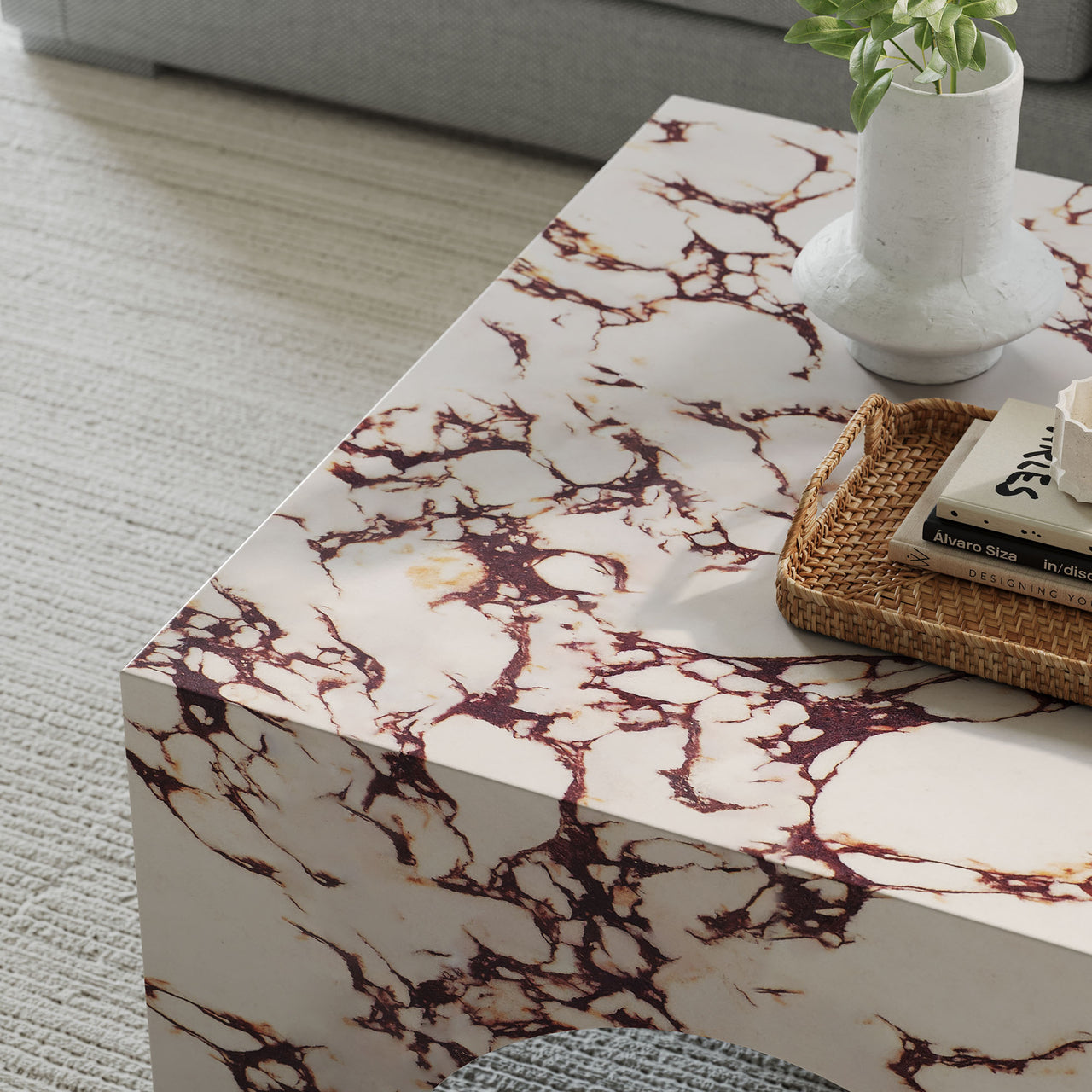 Cloister Indoor | Outdoor Coffee Table, Red Marble