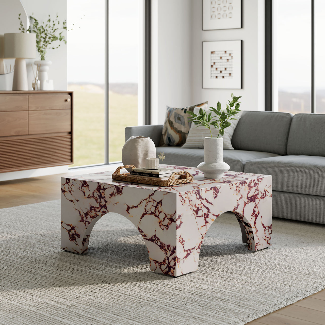 Cloister Indoor | Outdoor Coffee Table, Red Marble