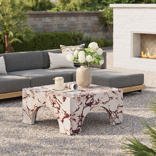 Cloister Indoor | Outdoor Coffee Table, Red Marble