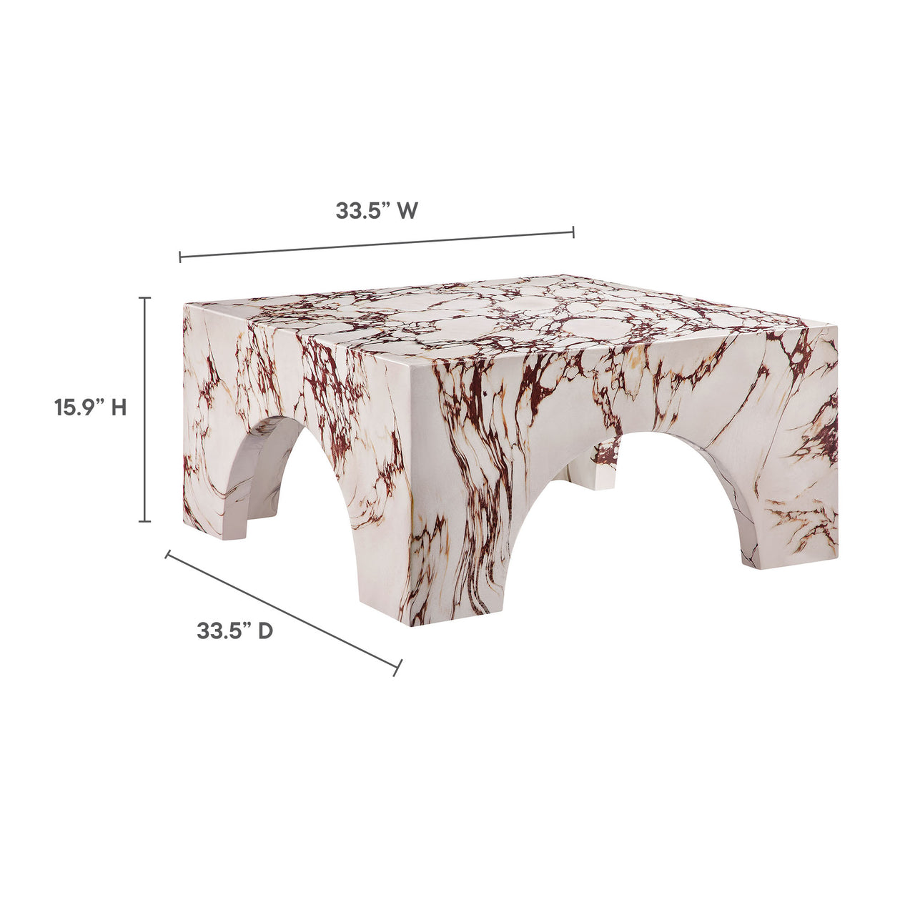Cloister Indoor | Outdoor Coffee Table, Red Marble