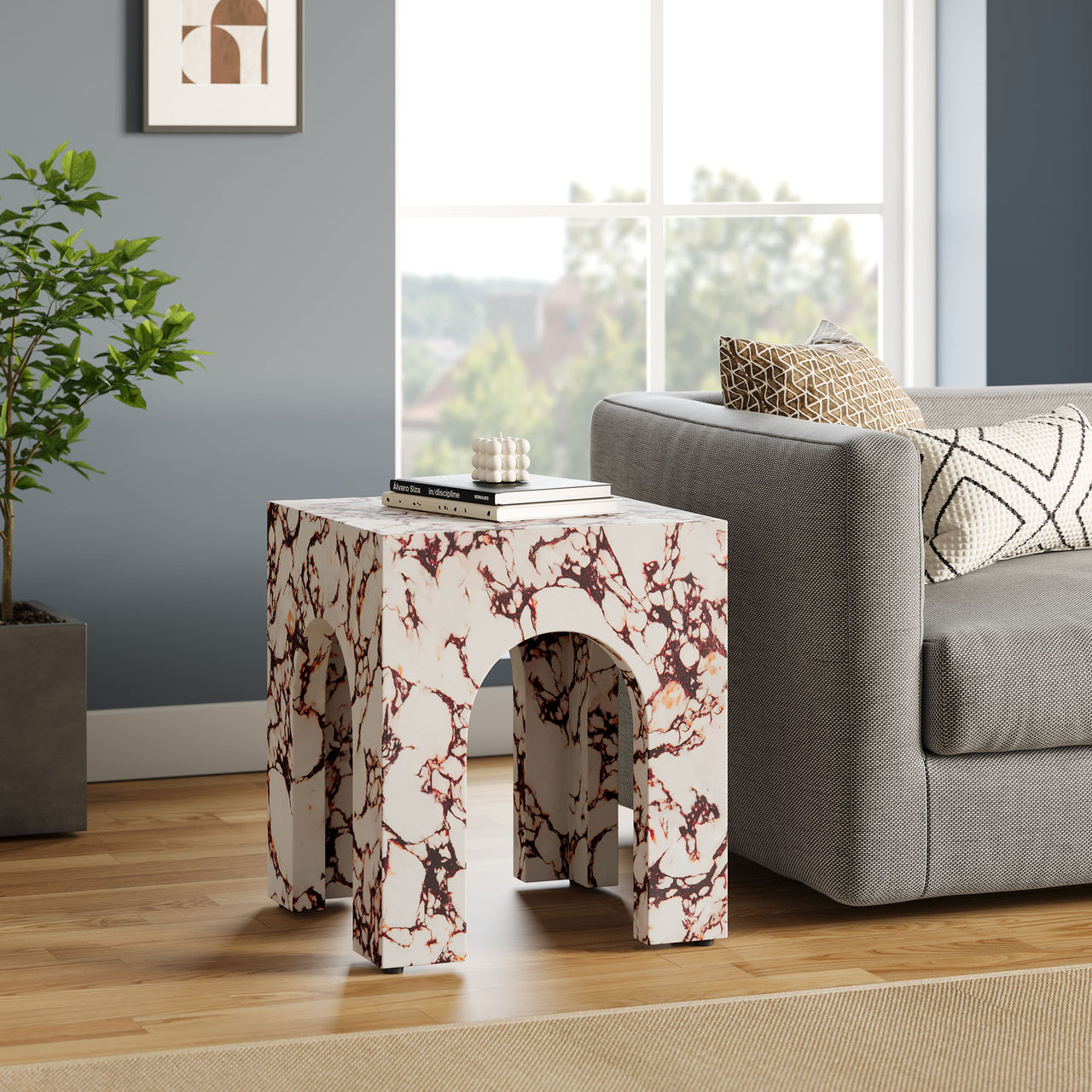 Cloister Indoor | Outdoor Side Table, Red Marble