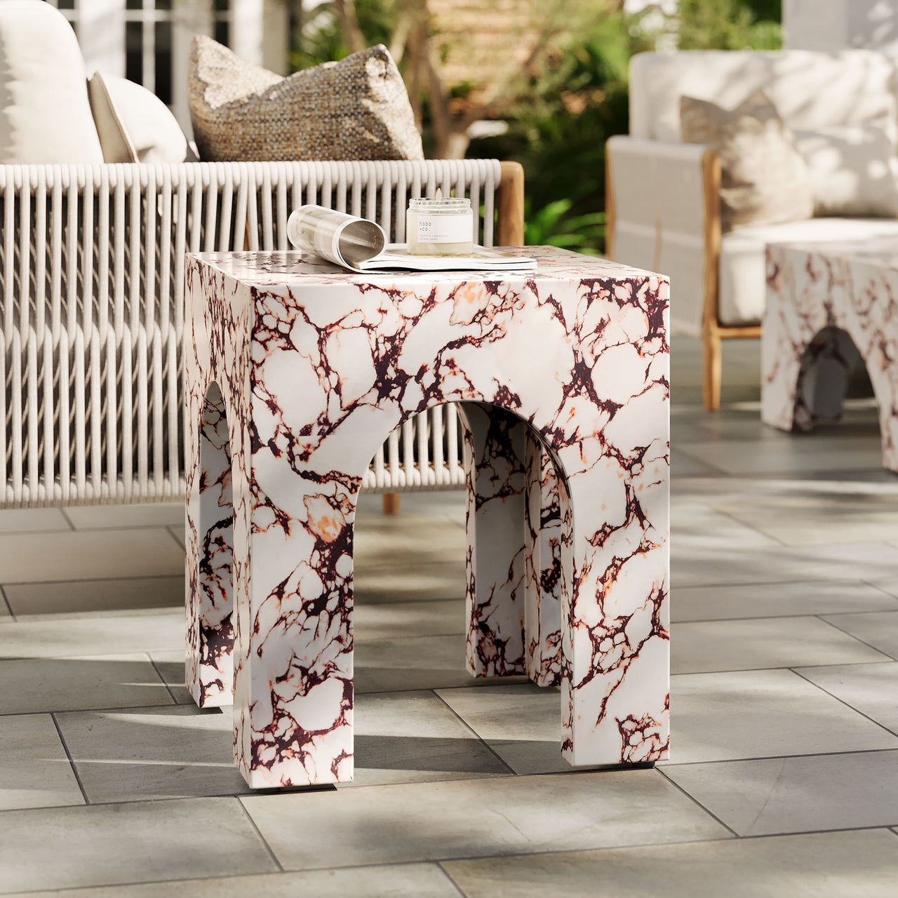 Cloister Indoor | Outdoor Side Table, Red Marble