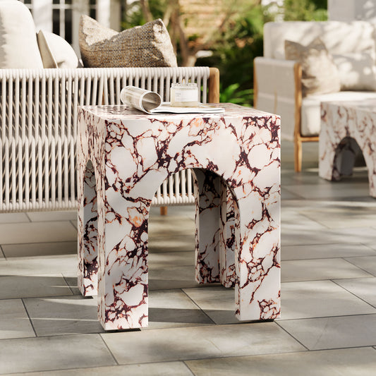 Cloister Indoor | Outdoor Side Table, Red Marble