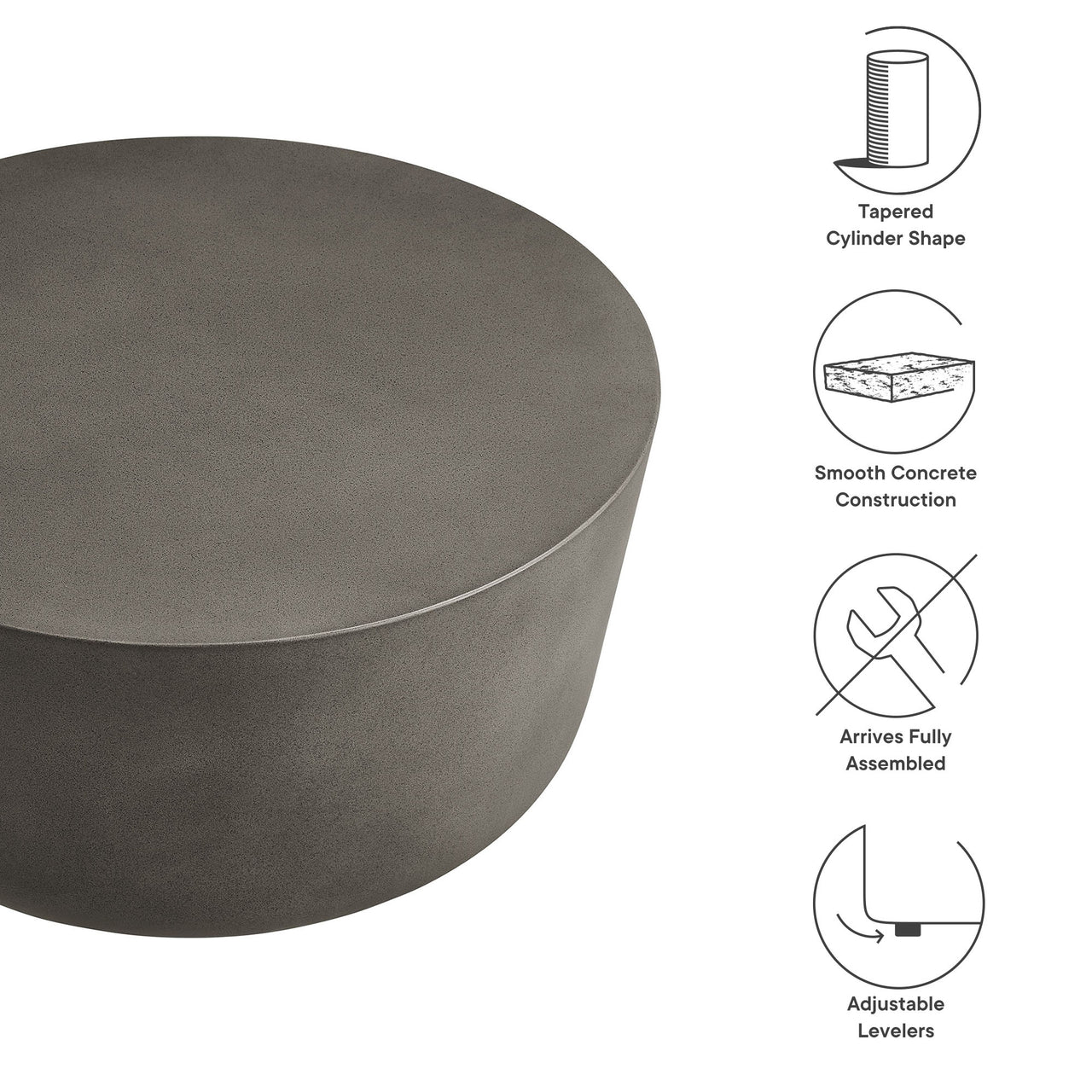 Brynn Round Indoor | Outdoor Concrete Coffee Table, Gray