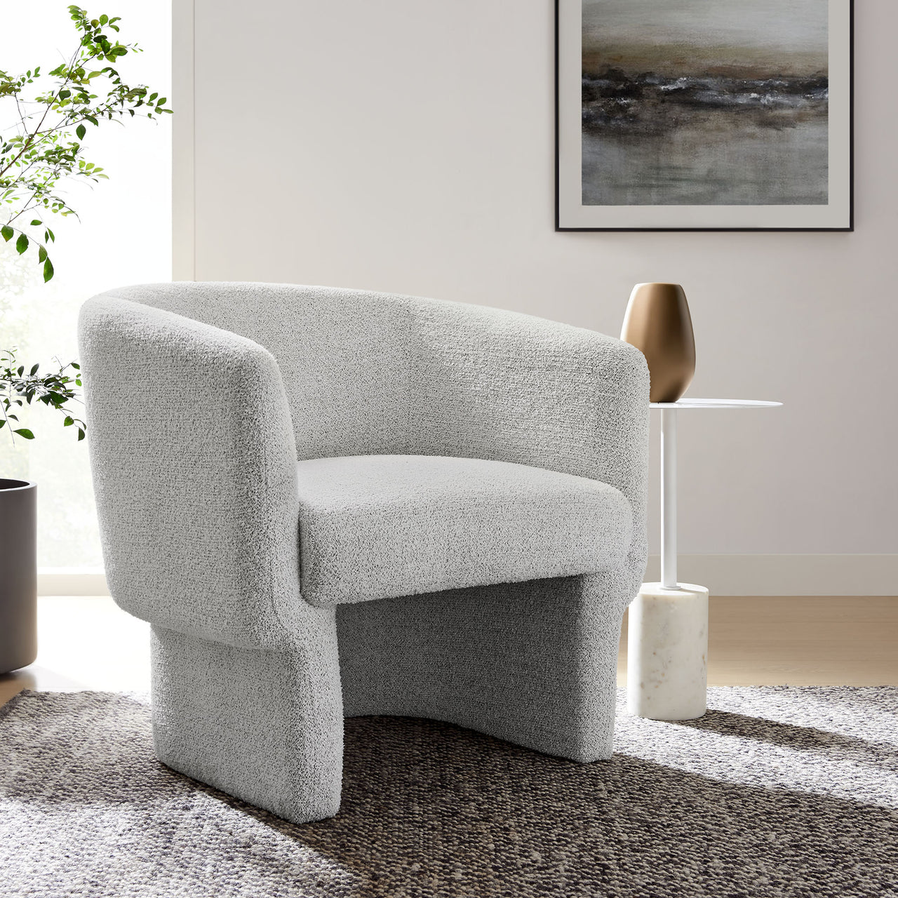 Inspiration Upholstered Boucle Accent Chair, Light Gray