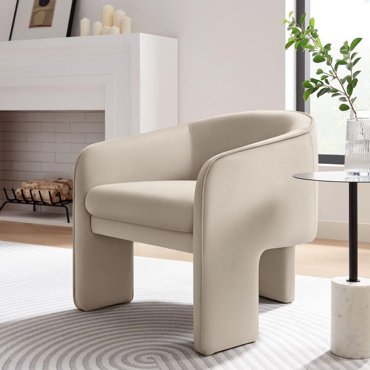 Rheon Upholstered Velvet Armchair, Almond
