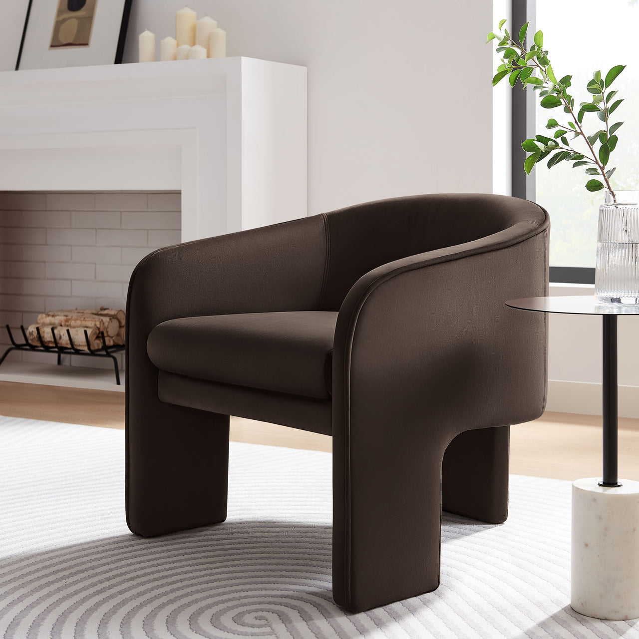 Rheon Upholstered Velvet Armchair, Chocolate Brown