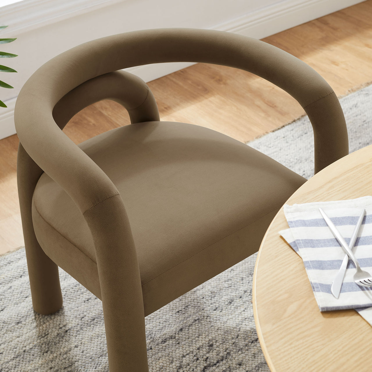 Turnpike Upholstered Velvet Dining Chair, Camel