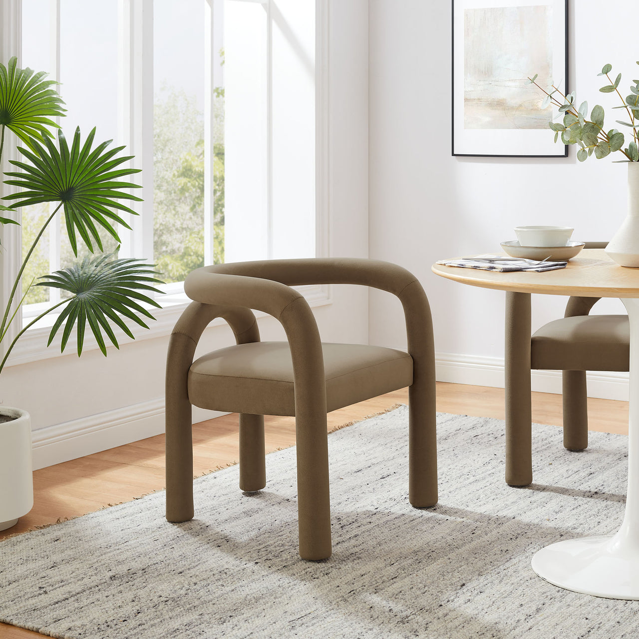 Turnpike Upholstered Velvet Dining Chair, Camel