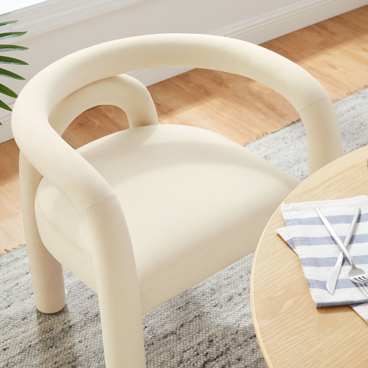 Turnpike Upholstered Velvet Dining Chair, Cream