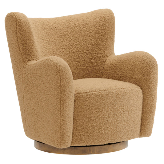 Butterfly Upholstered Swivel Accent Chair, Camel & Walnut