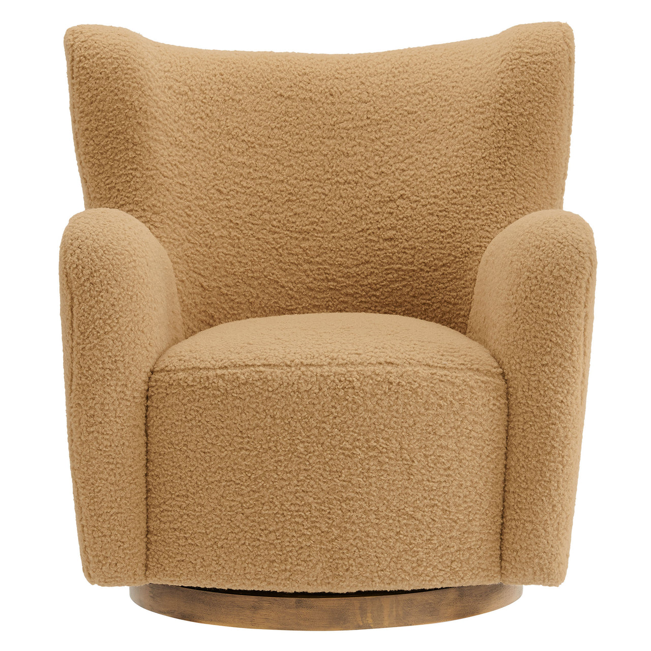Butterfly Upholstered Swivel Accent Chair, Camel & Walnut