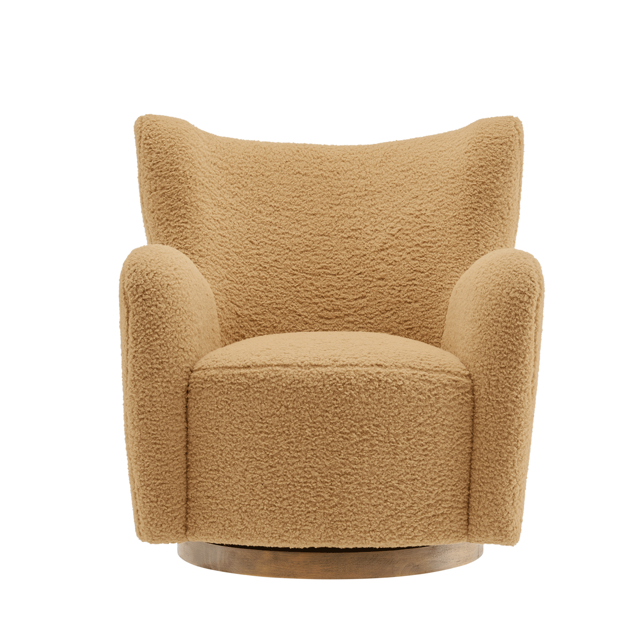 Butterfly Upholstered Swivel Accent Chair, Camel & Walnut