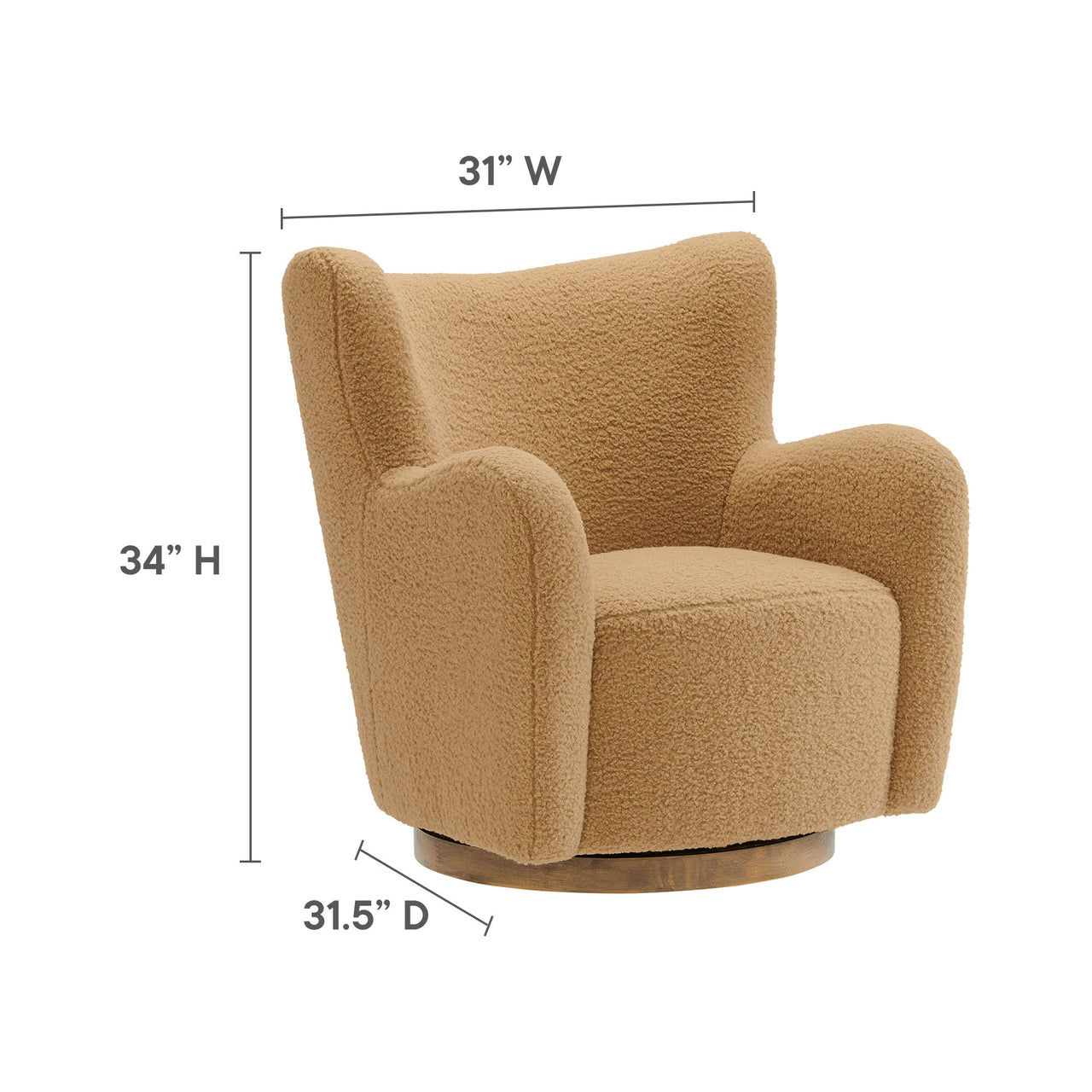 Butterfly Upholstered Swivel Accent Chair, Camel & Walnut