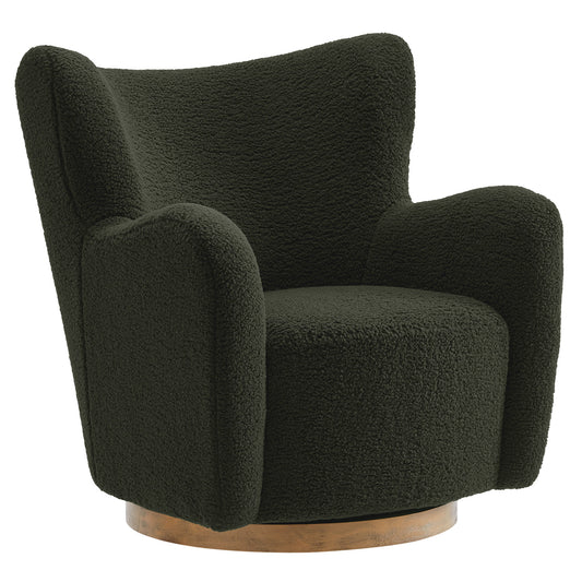Butterfly Upholstered Swivel Accent Chair, Fern & Walnut