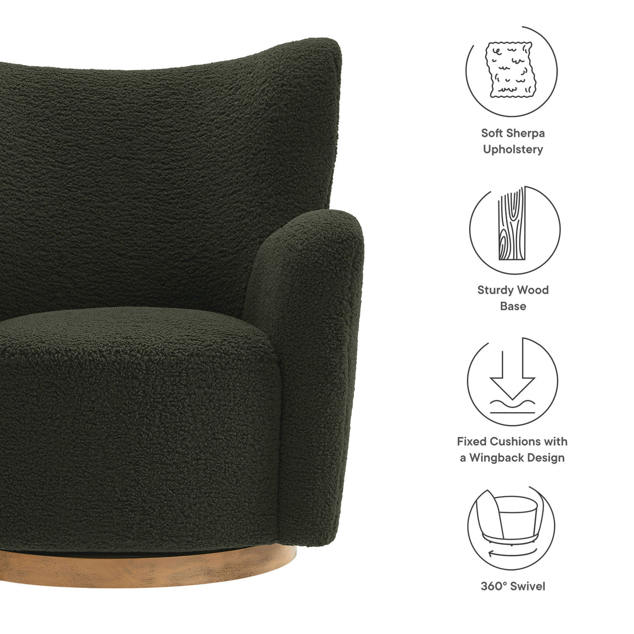 Butterfly Upholstered Swivel Accent Chair, Fern & Walnut