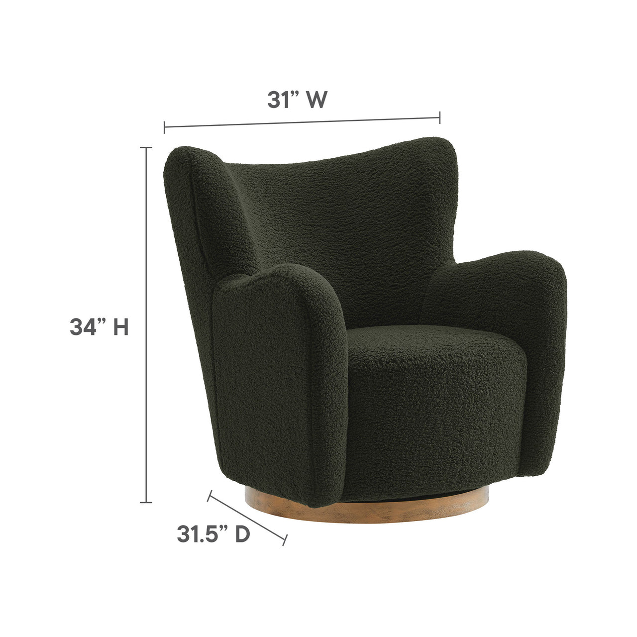 Butterfly Upholstered Swivel Accent Chair, Fern & Walnut
