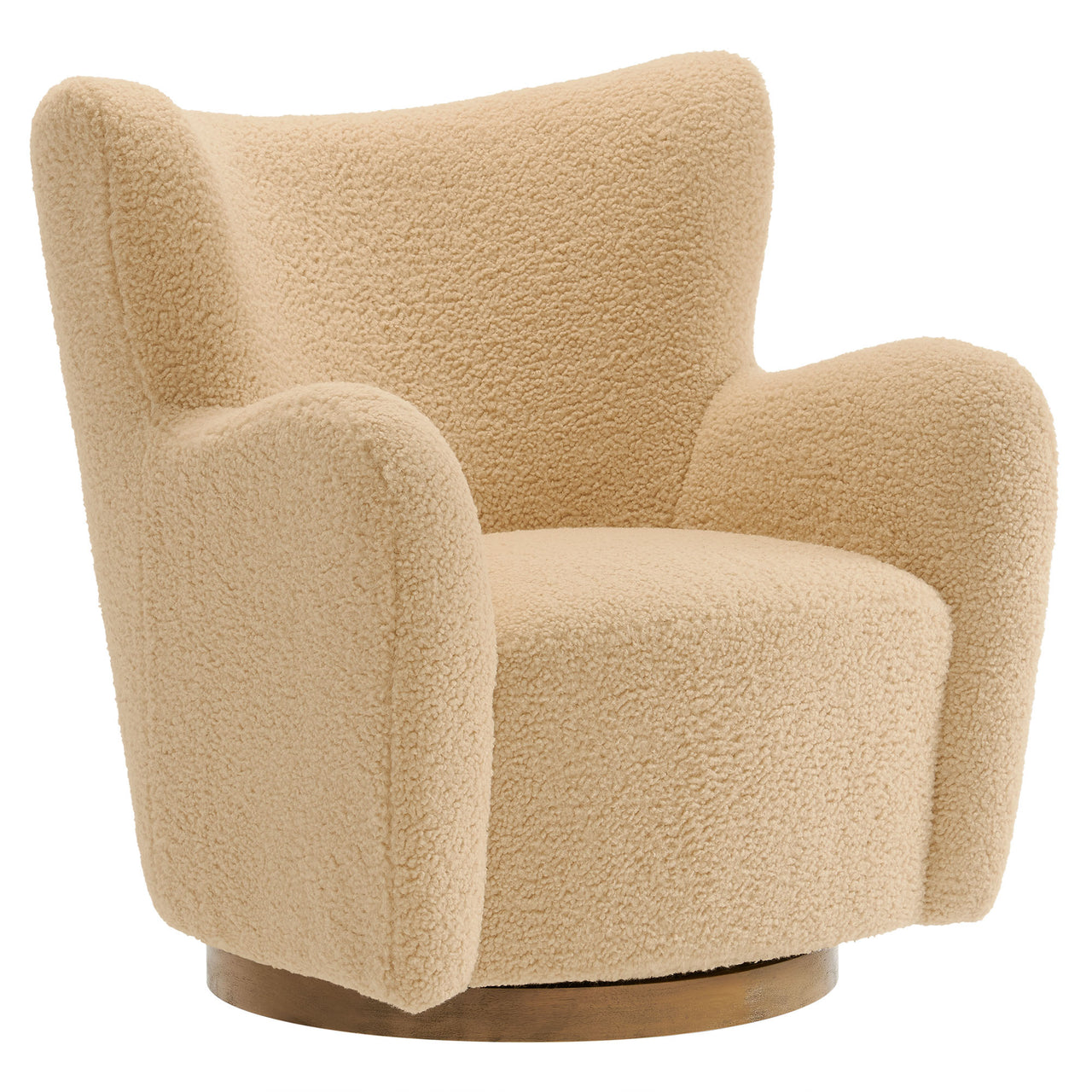Butterfly Upholstered Swivel Accent Chair, Ivory & Walnut