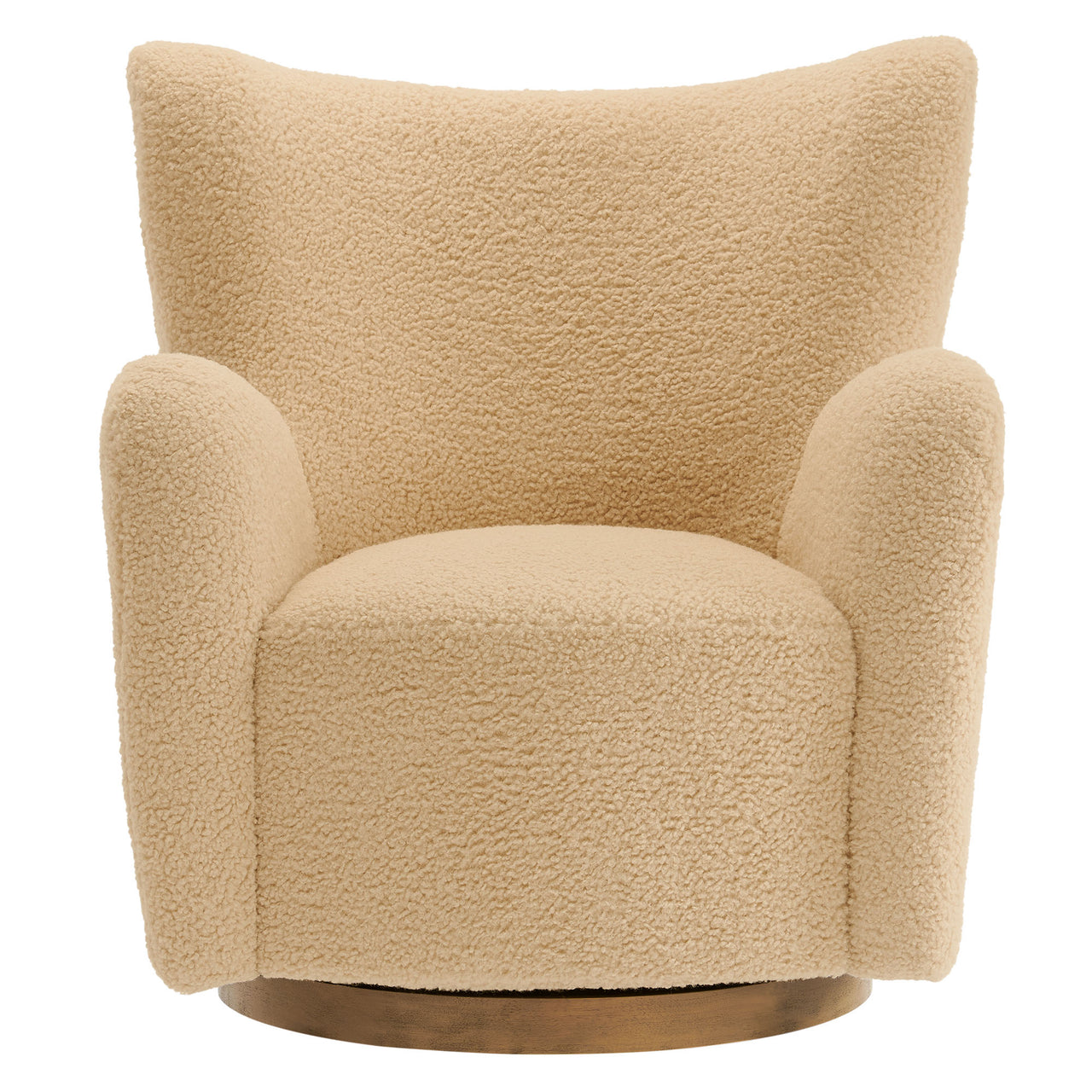 Butterfly Upholstered Swivel Accent Chair, Ivory & Walnut