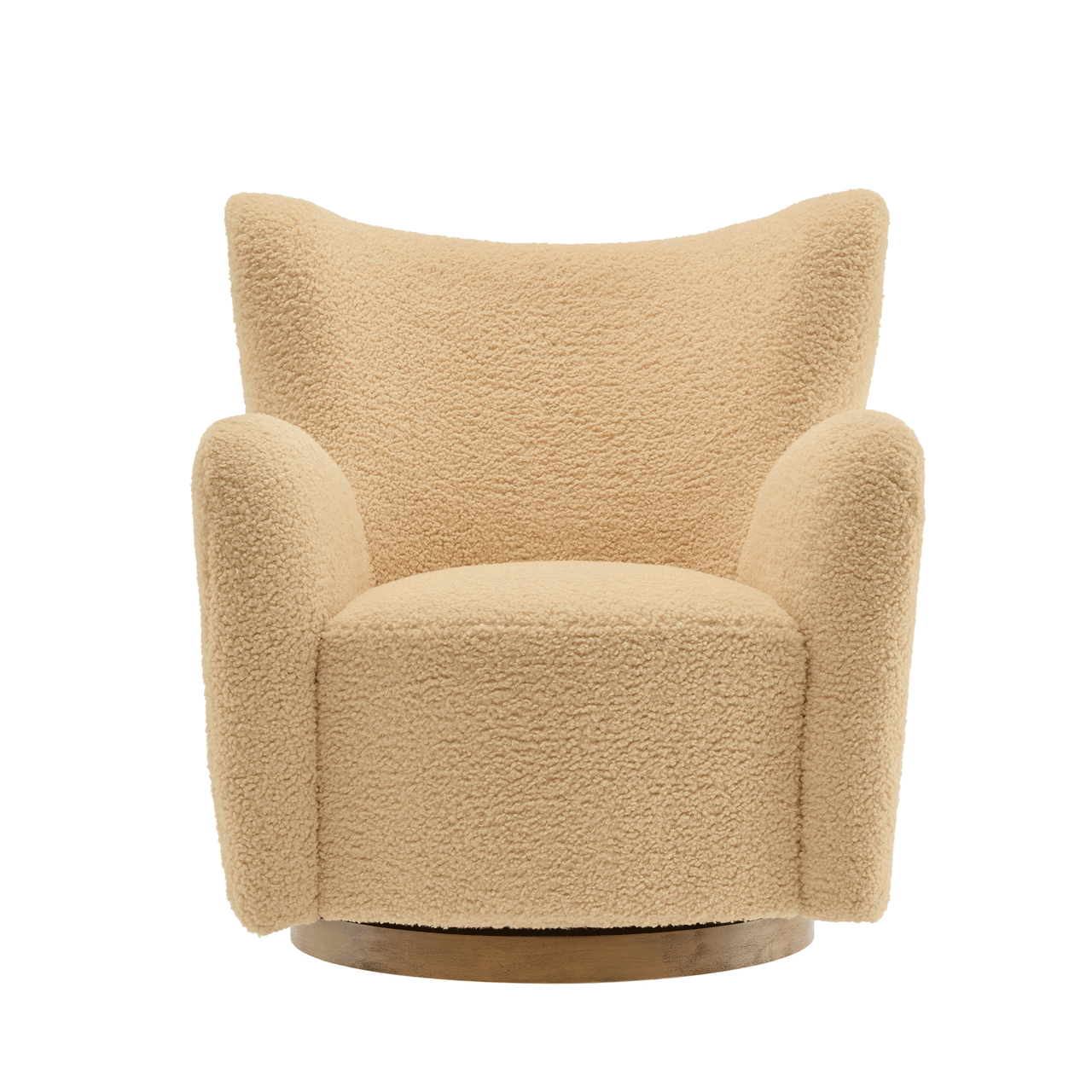 Butterfly Upholstered Swivel Accent Chair, Ivory & Walnut