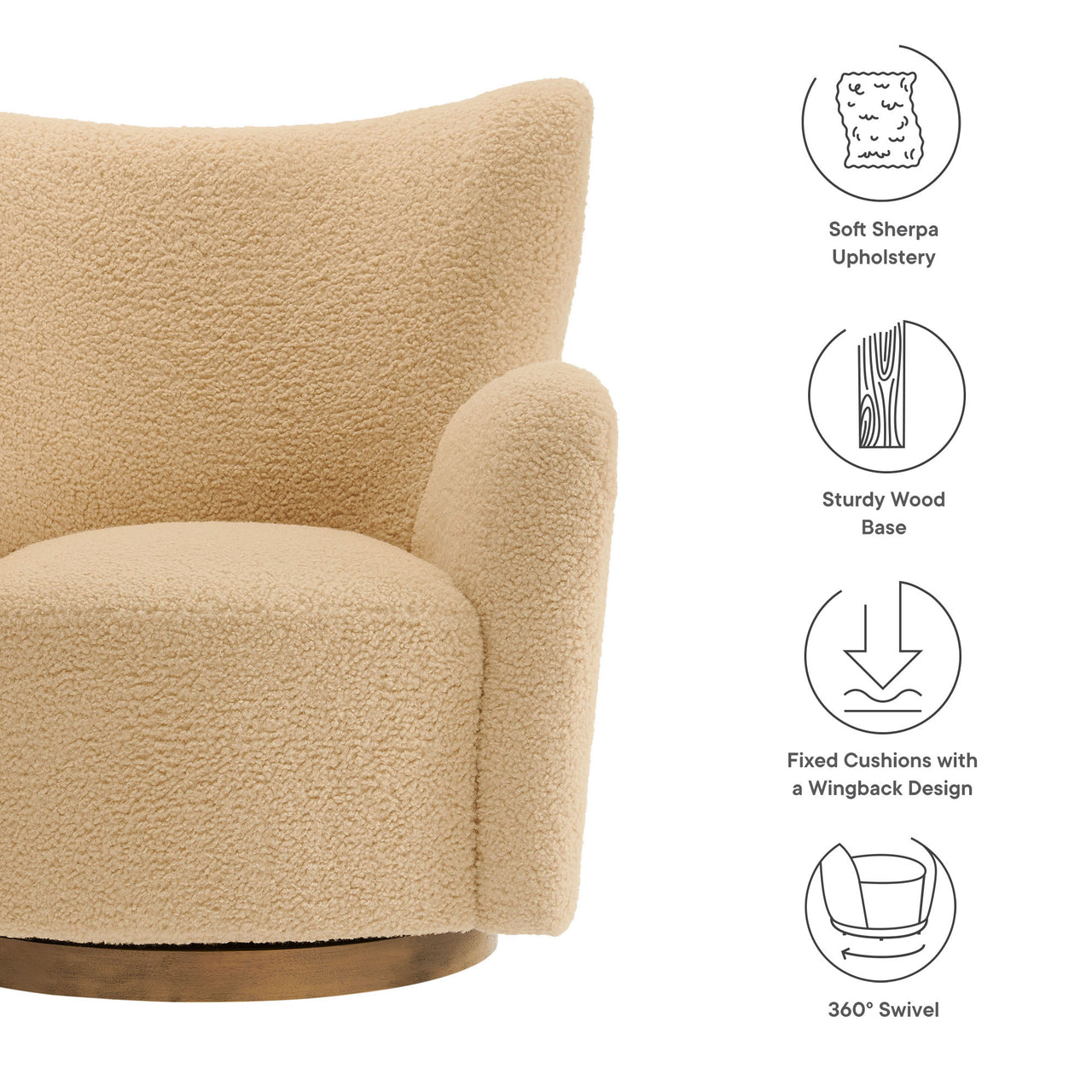 Butterfly Upholstered Swivel Accent Chair, Ivory & Walnut