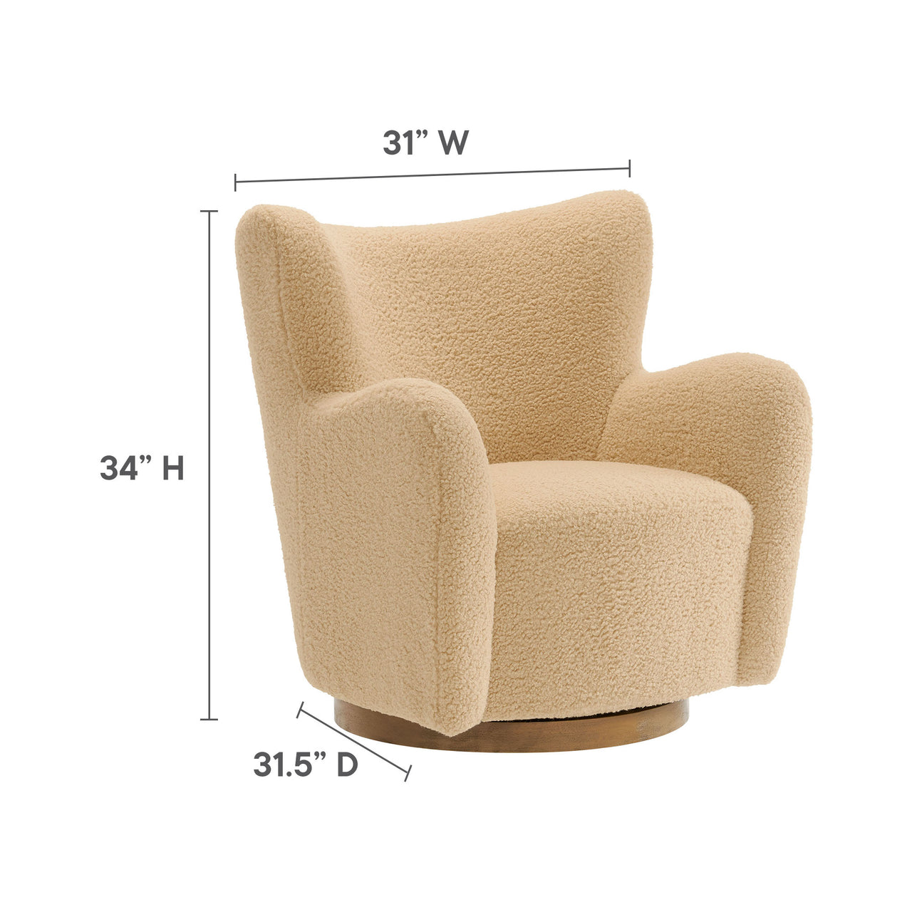 Butterfly Upholstered Swivel Accent Chair, Ivory & Walnut