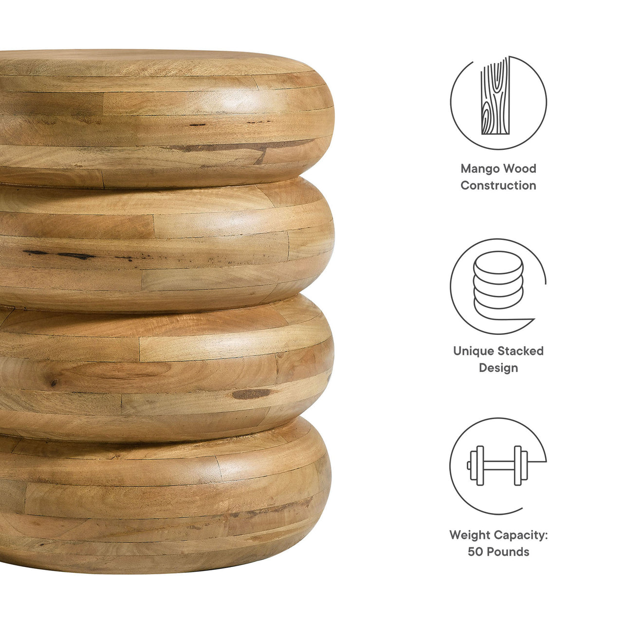 Drevelle Side Table, Natural Wood