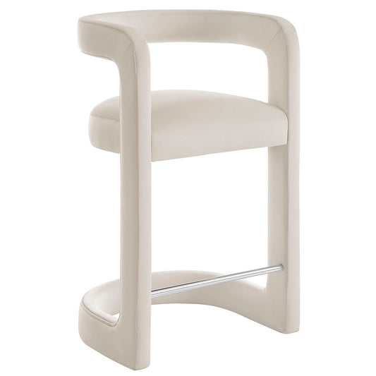 Aeria Upholstered Velvet Counter Stool, Chalk
