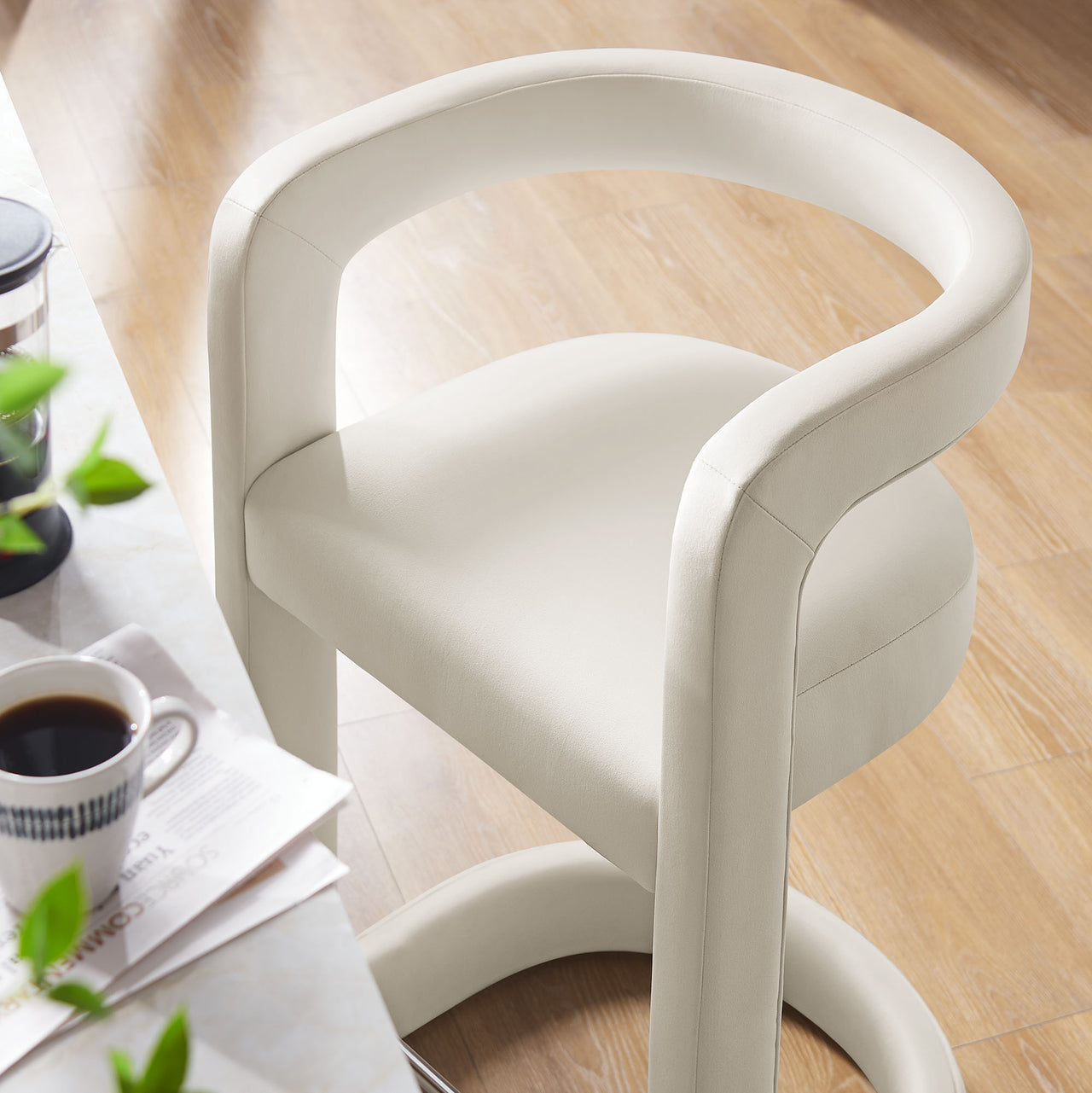 Aeria Upholstered Velvet Counter Stool, Chalk