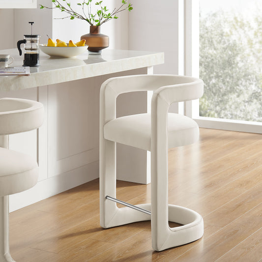 Aeria Upholstered Velvet Counter Stool, Chalk