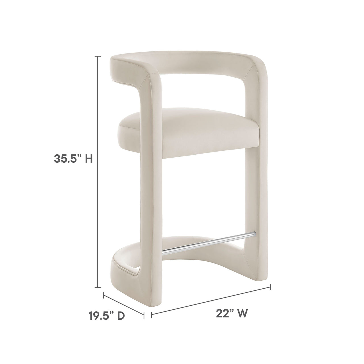 Aeria Upholstered Velvet Counter Stool, Chalk