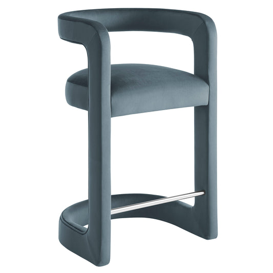 Aeria Upholstered Velvet Counter Stool, Slate