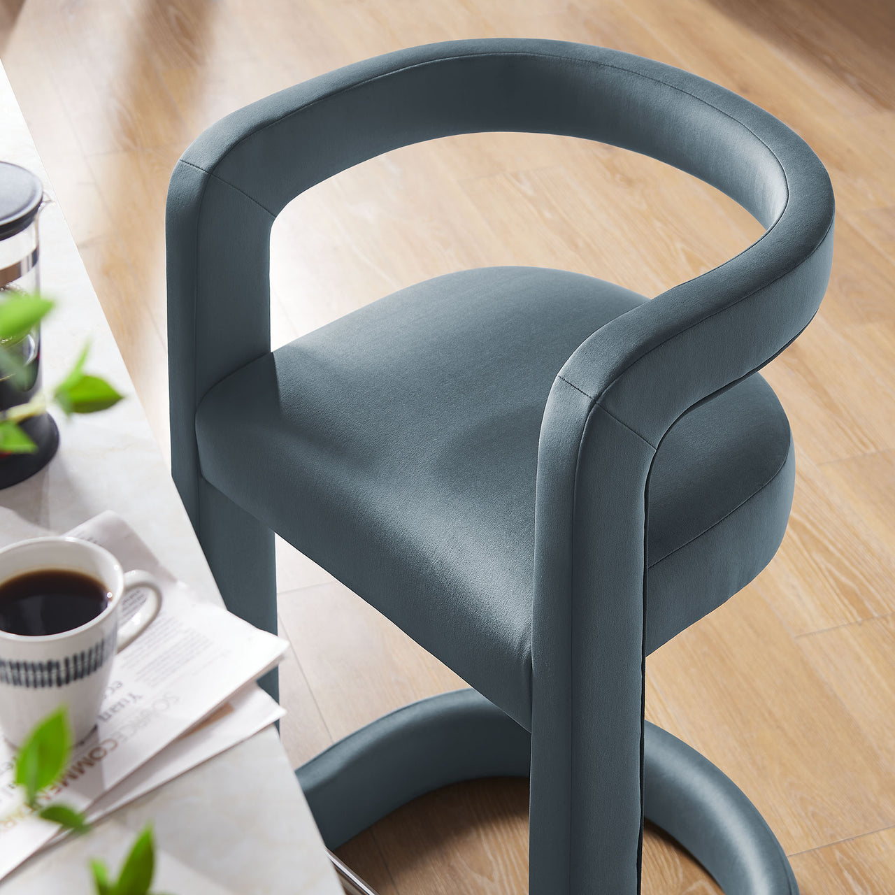 Aeria Upholstered Velvet Counter Stool, Slate
