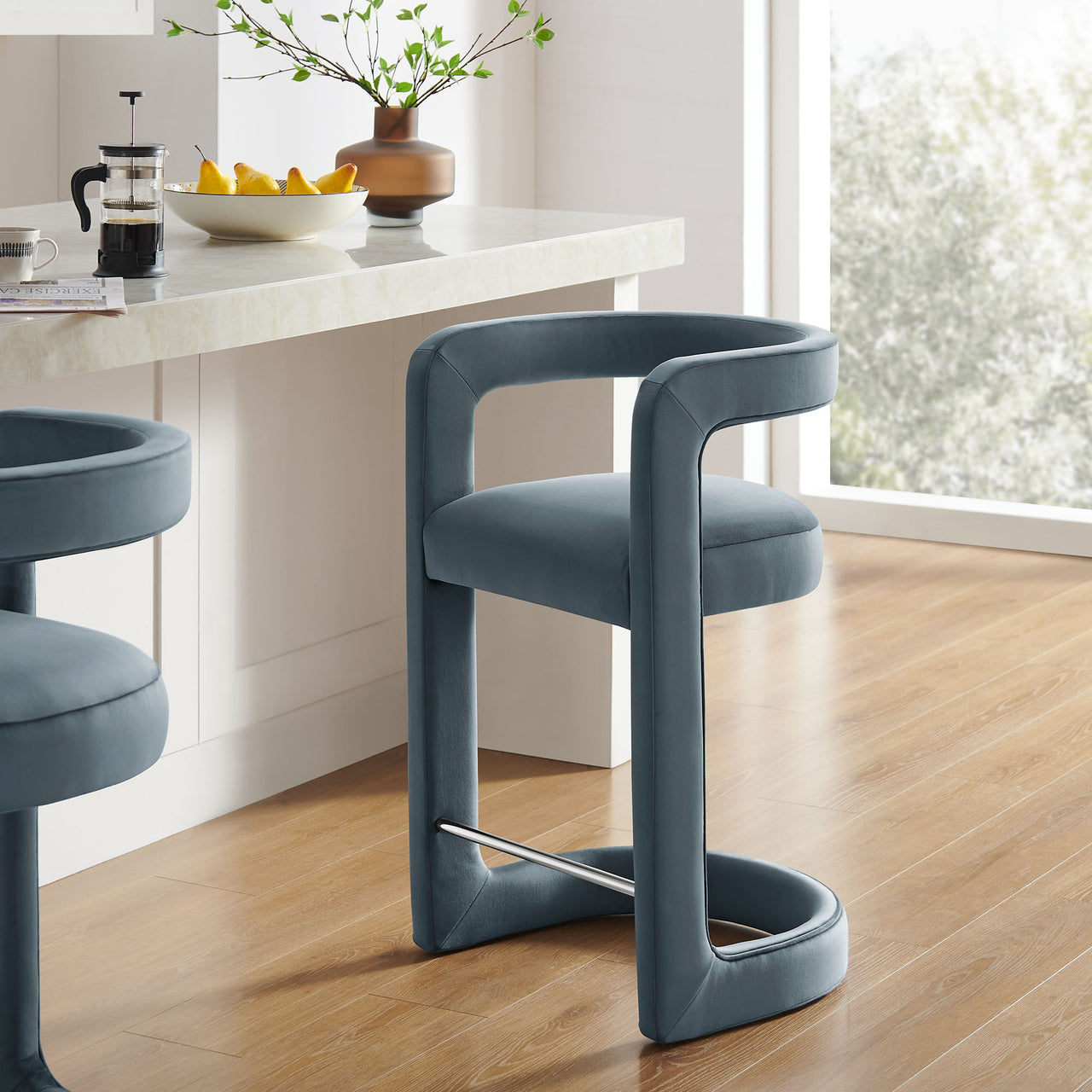 Aeria Upholstered Velvet Counter Stool, Slate