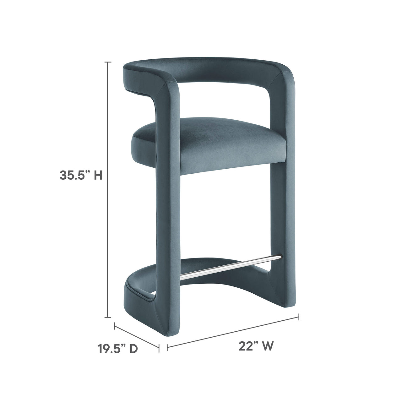 Aeria Upholstered Velvet Counter Stool, Slate