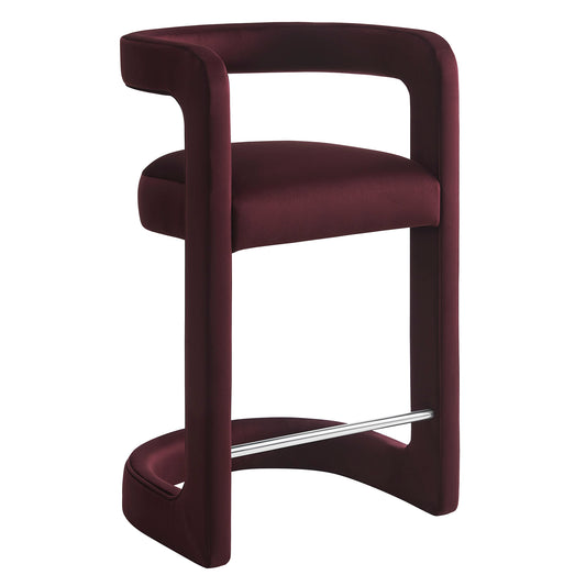 Aeria Upholstered Velvet Counter Stool, Wine