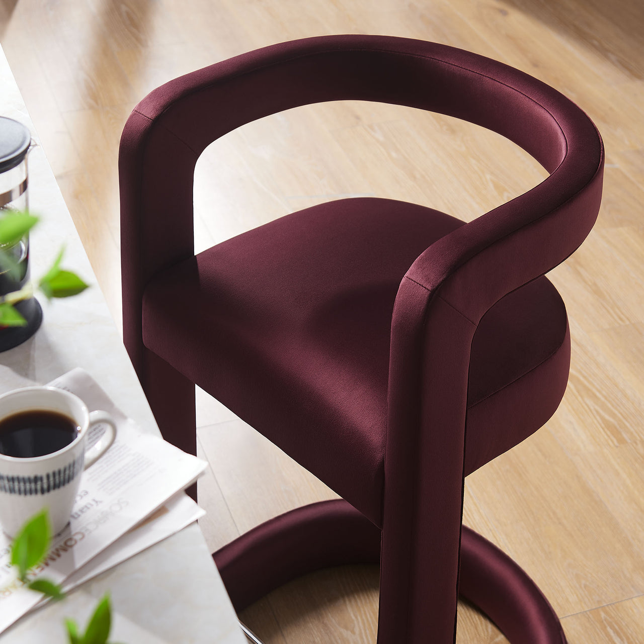 Aeria Upholstered Velvet Counter Stool, Wine