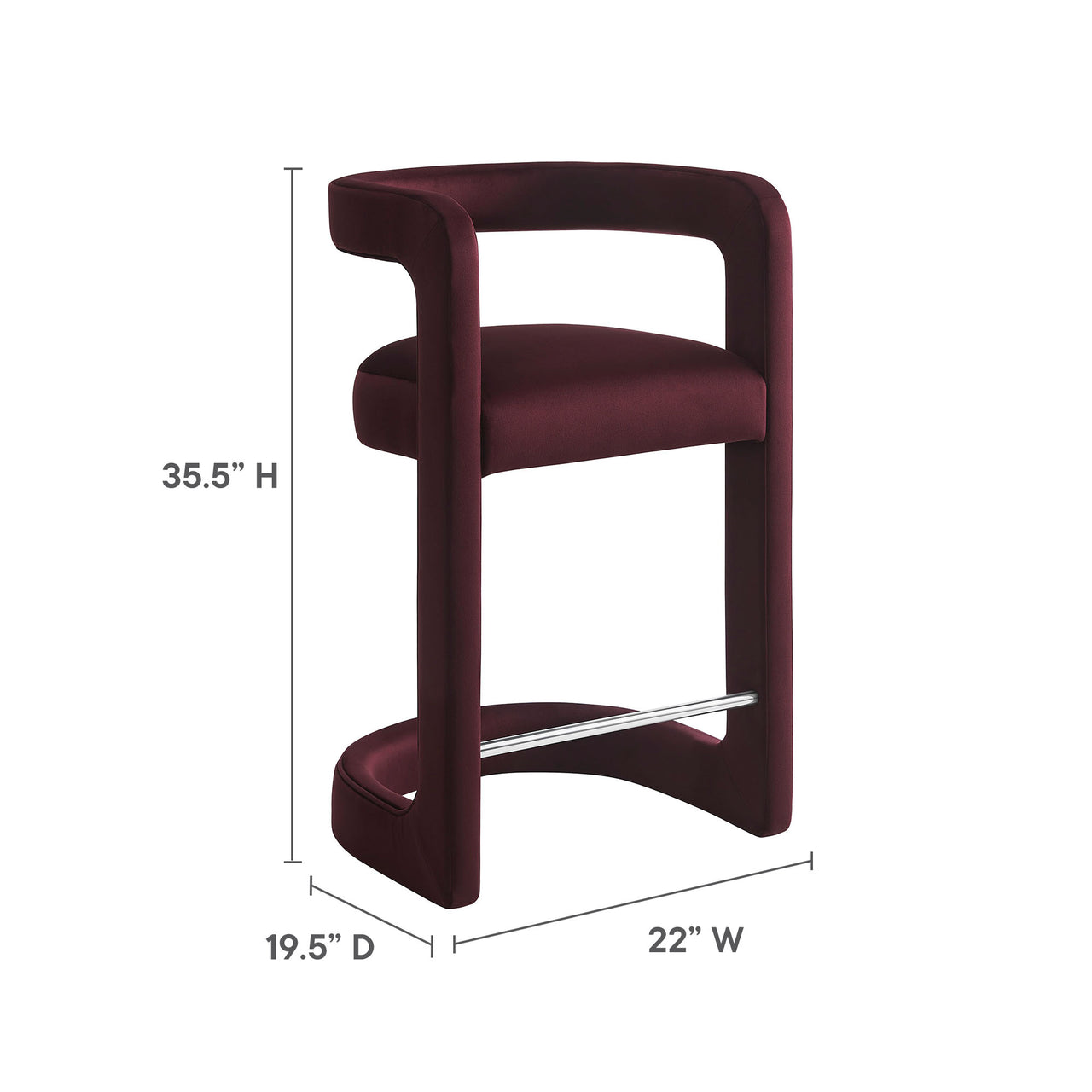 Aeria Upholstered Velvet Counter Stool, Wine