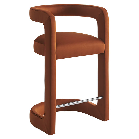 Aeria Upholstered Velvet Counter Stool, Terracotta