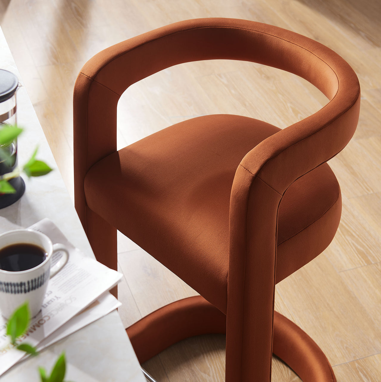 Aeria Upholstered Velvet Counter Stool, Terracotta