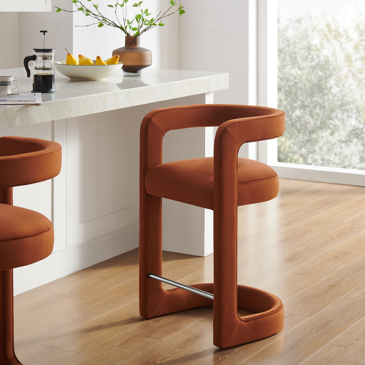 Aeria Upholstered Velvet Counter Stool, Terracotta