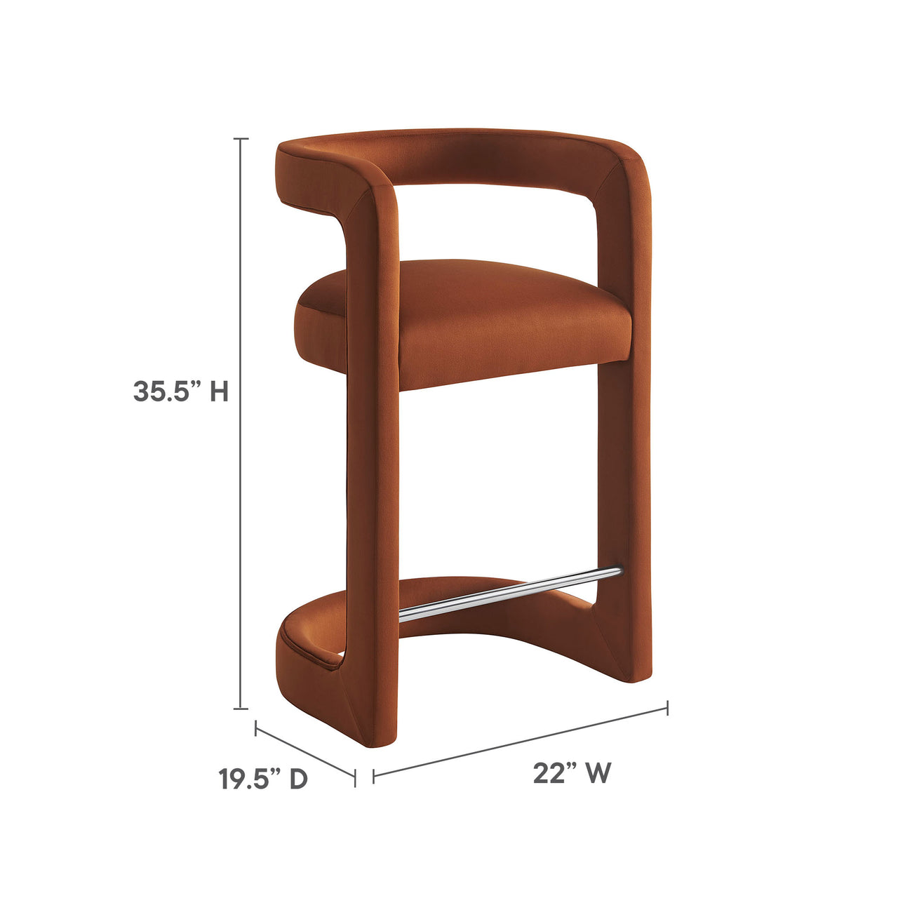 Aeria Upholstered Velvet Counter Stool, Terracotta