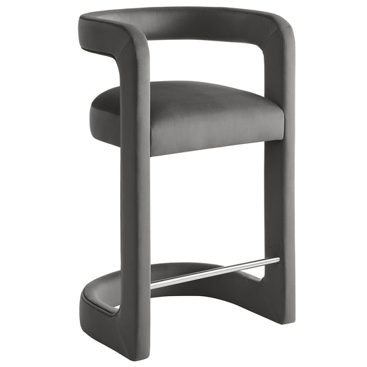 Aeria Upholstered Velvet Counter Stool, Charcoal