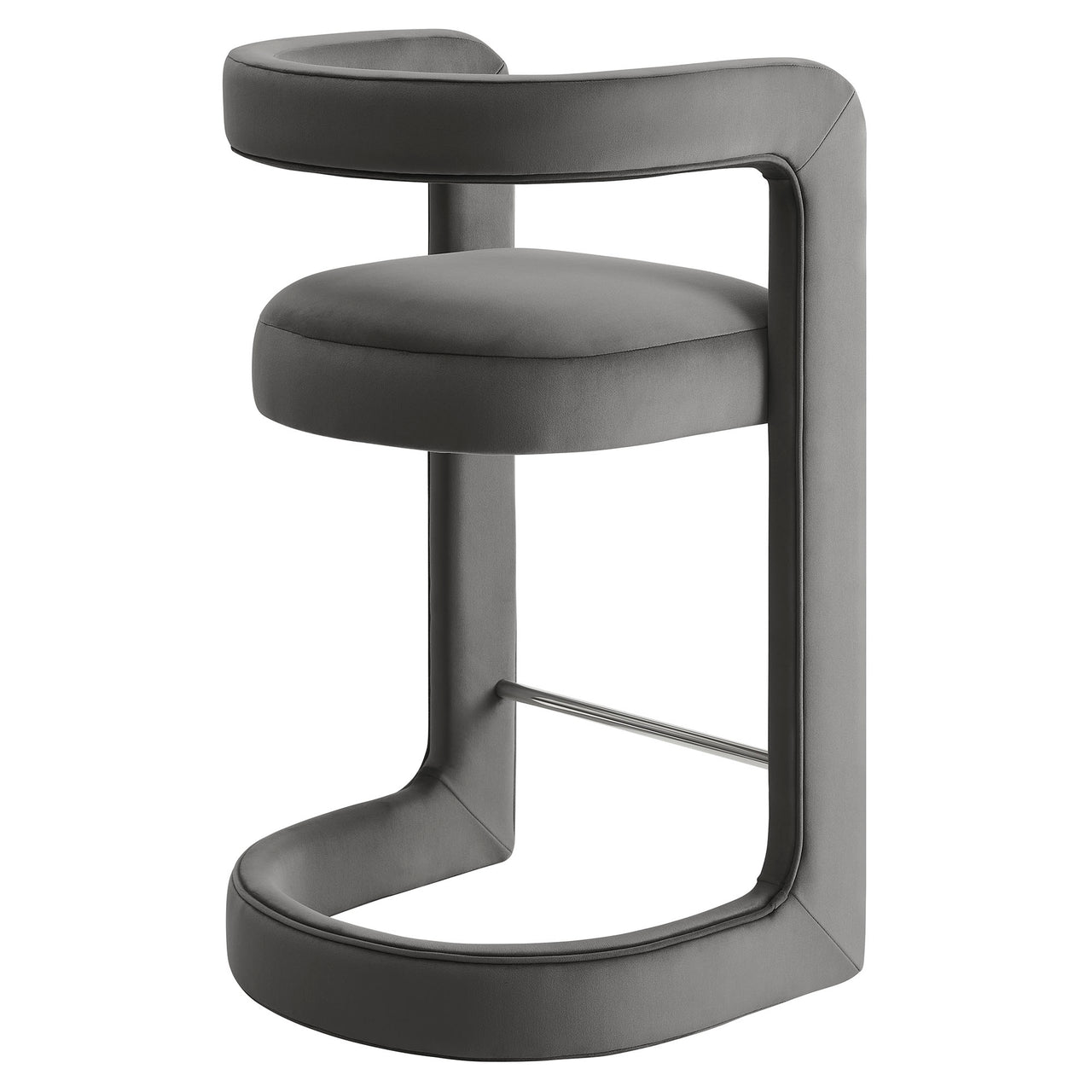 Aeria Upholstered Velvet Counter Stool, Charcoal