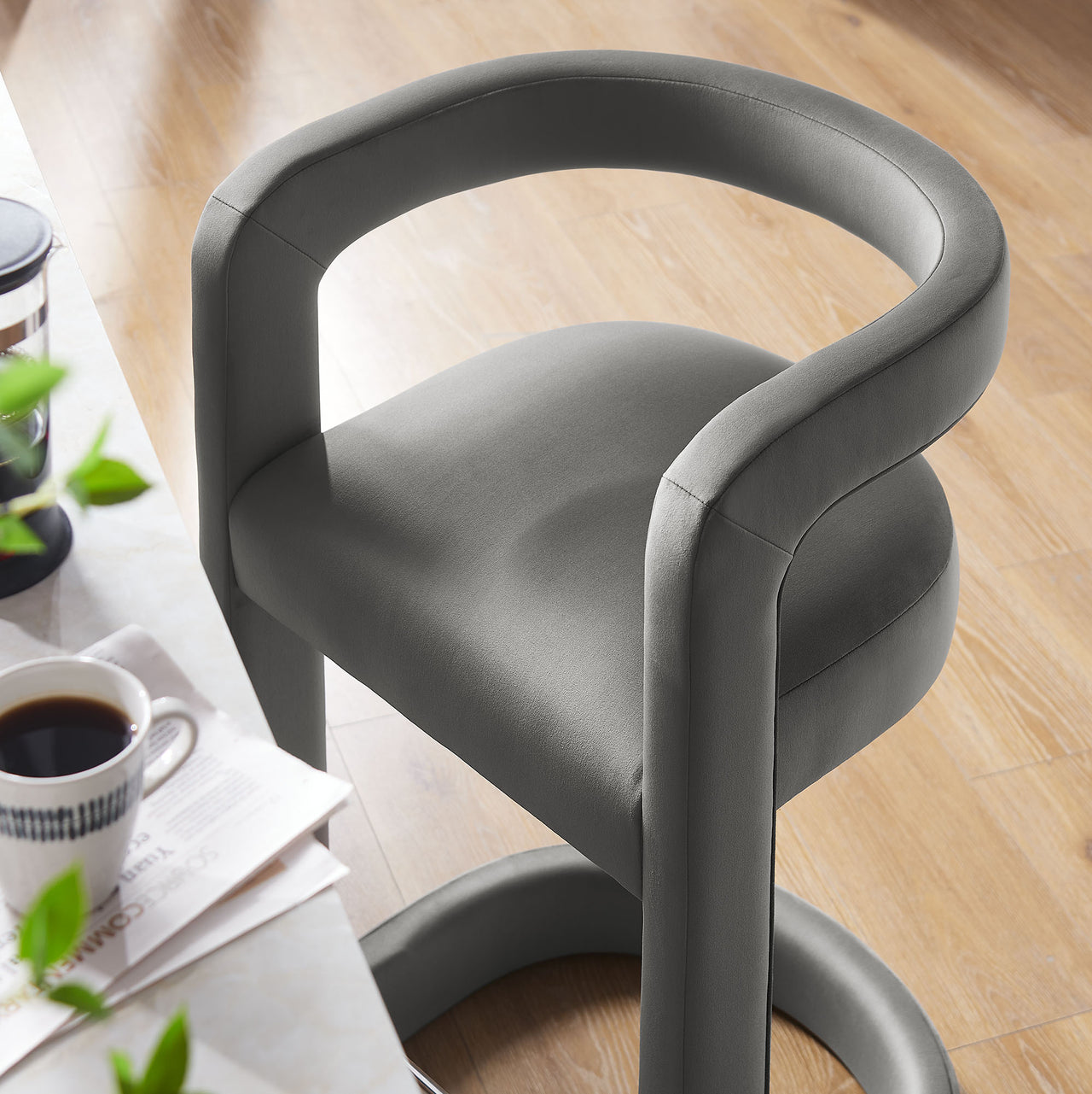 Aeria Upholstered Velvet Counter Stool, Charcoal