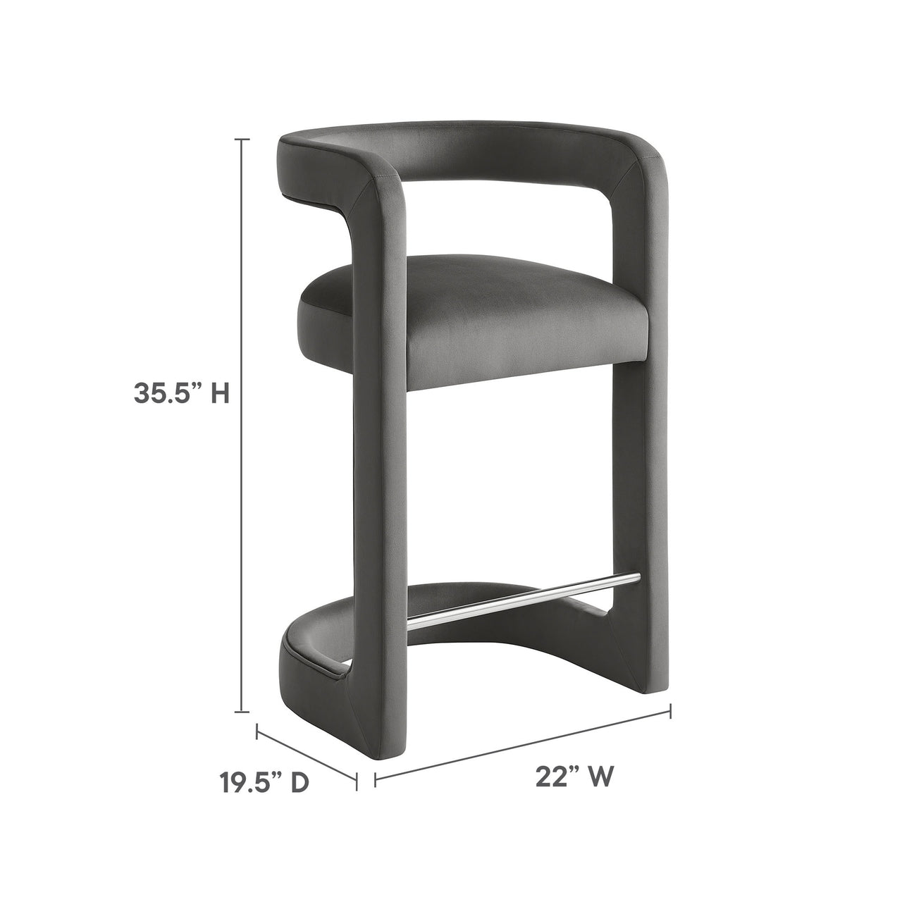 Aeria Upholstered Velvet Counter Stool, Charcoal
