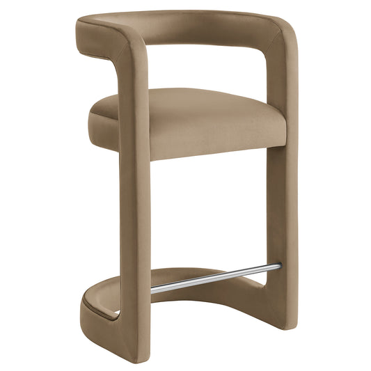 Aeria Upholstered Velvet Counter Stool, Taupe