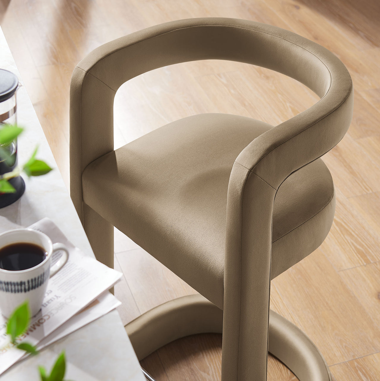 Aeria Upholstered Velvet Counter Stool, Taupe