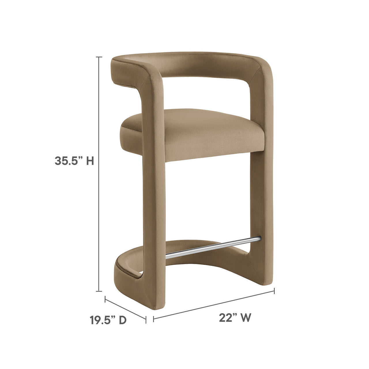 Aeria Upholstered Velvet Counter Stool, Taupe