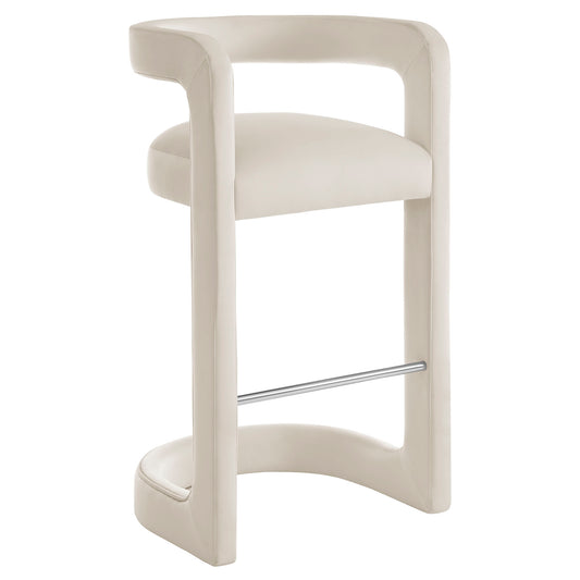 Aeria Upholstered Velvet Bar Stool, Chalk